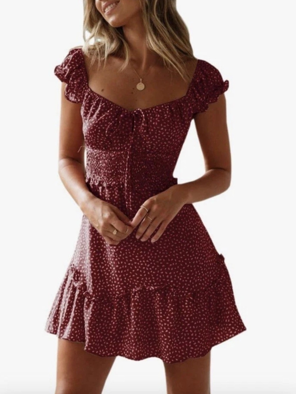 The Raleigh Dress In Dusty Rose Floral Ruffle Mini Dress- Cap Sleeve Size S